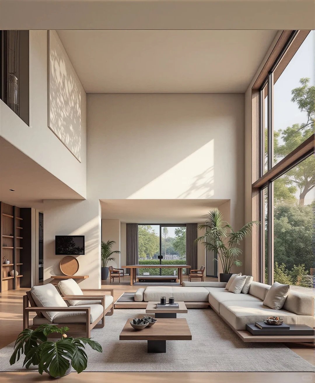 Japandi Minimalist Custom Millwork | Villa Joinery Japandi minimalist custom millwork and natural oak paneling in luxury living room