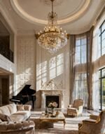 French classical villa millwork and gold leaf custom joinery in grand living room