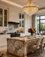 French classical villa millwork and gold leaf custom joinery in grand living room